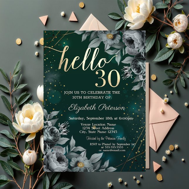 Convites Rosas Escuras Verdes 30º Aniversário (Criador carregado)