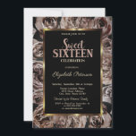 Convites Rosas Escuros Elegantes Doce Preto 16<br><div class="desc">Um moderno,  chic e glamouroso Sweet 16 com rosas escuras sobre fundo preto.</div>