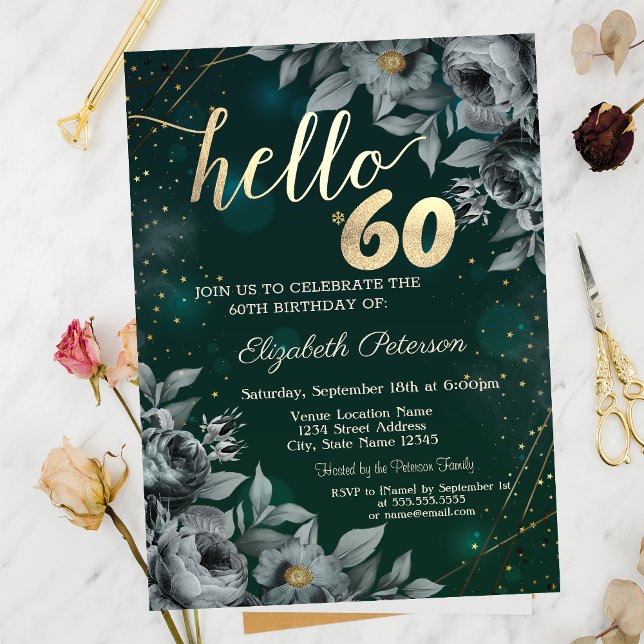 Convites Rosas escuros verde 60º aniversário (Criador carregado)
