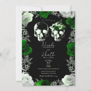 Convites Rosas Esqueleto Crânio Verde Esmeralda Casamento G