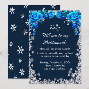 Convites Rosas Floco de Neve Azul Brilhante Noiva de Natal