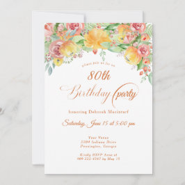 Convites Rosas Flor de Pêssego Doce 80º Aniversário