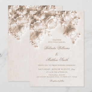 Convites Rosas Florais 3D Esculpidas Creme Marfim Casamento
