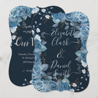 Convites Rosas Florais Azuis Personalizados Casados Em