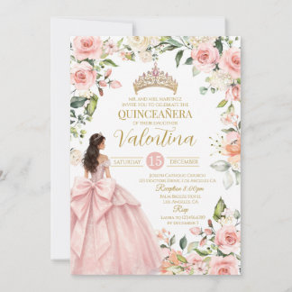 Convites Rosas Florais Bege Quinceañera 15º aniversário