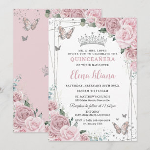 Convites Rosas Florais Borboletas Quinceanera 15 Rosa Suave