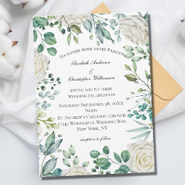Convites Rosas Florais Brancas Eucalipto Botânico Casamento