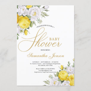 Convites rosas florais brancos e amarelos elegantes