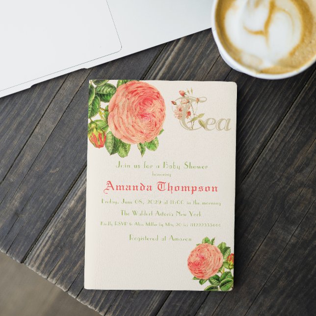 Convites Rosas Florais, Chá de fraldas de Brunch Party (Criador carregado)
