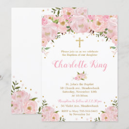 Convites Rosas Florais Cor-de-Rosa Batismo Christening