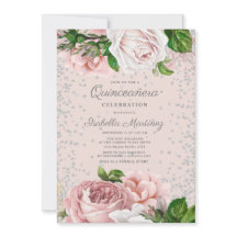 Rosas Florais Cor-de-Rosa Brilho Prateado Quinceañ