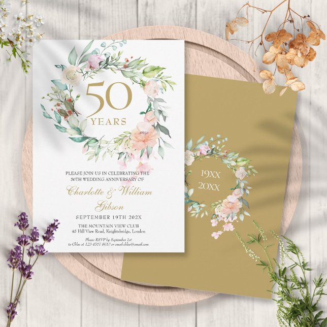 Convites Rosas Florais de Aniversário de Casamento de Qualq (Any Year Together Wedding Anniversary Roses Floral Invitation)