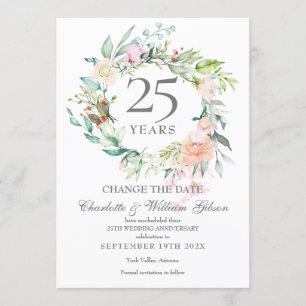 Convites Rosas Florais de Mudança de Data do 25º Aniversári