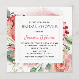 Convites Rosas Florais de Primavera para Chá de Noiva Peôni