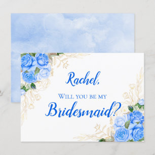 Convites Rosas Florais Douradas e Azuis Bridesmaid