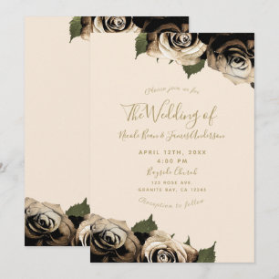 Convites Rosas Florais Glamour Dourado Casamento Elegante I