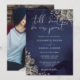 Convites Rosas Florais Góticas em Azul Meia-Noite Foto Casa