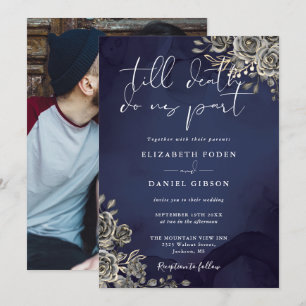 Convites Rosas Florais Góticas em Azul Meia-Noite Foto Casa