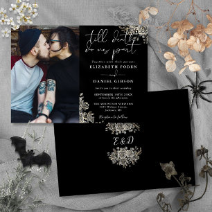 Convites Rosas Florais Góticas Preto e Branco Foto Casament