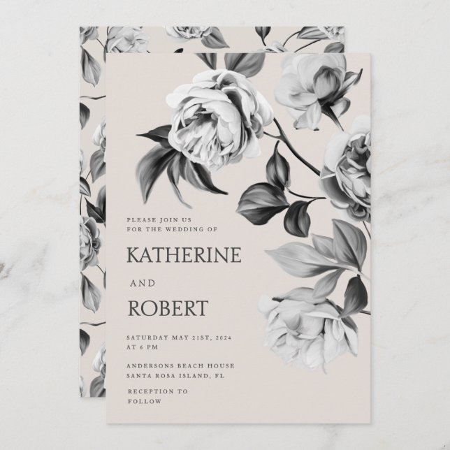 Convites Rosas Florais Modernas Botânicas Casamento (Frente/Verso)