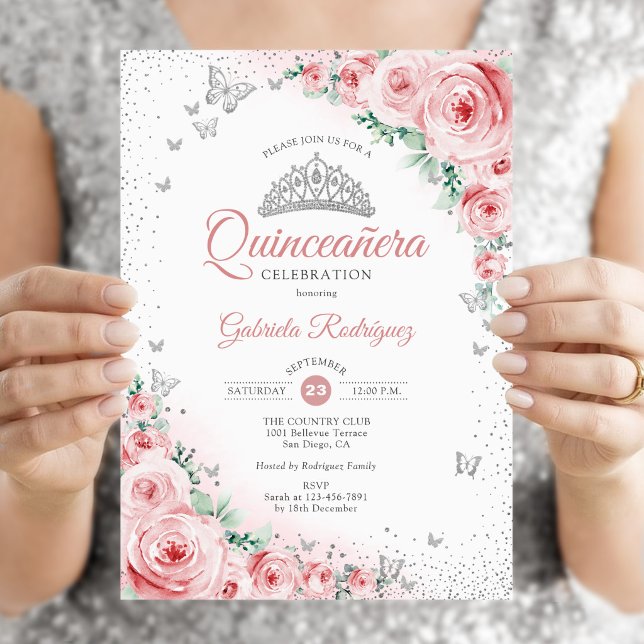 Convites Rosas Florais Rosa Água Cor Quinceanera (Criador carregado)