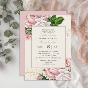 Convites Rosas Florais Rosa Bege Banho de Noiva
