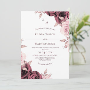 Convites Rosas Florais Rosa Bege Clássico Casamento
