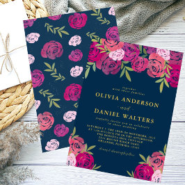 Convites Rosas Florais Rosa e Púrpura Deixam Casamento Azul