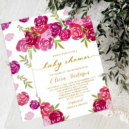Convites Rosas Florais Rosa e Roxo Chá de Menina