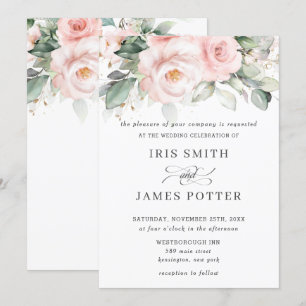 Convites Rosas Florais Rosa-Esbranquiçados Russos Casamento