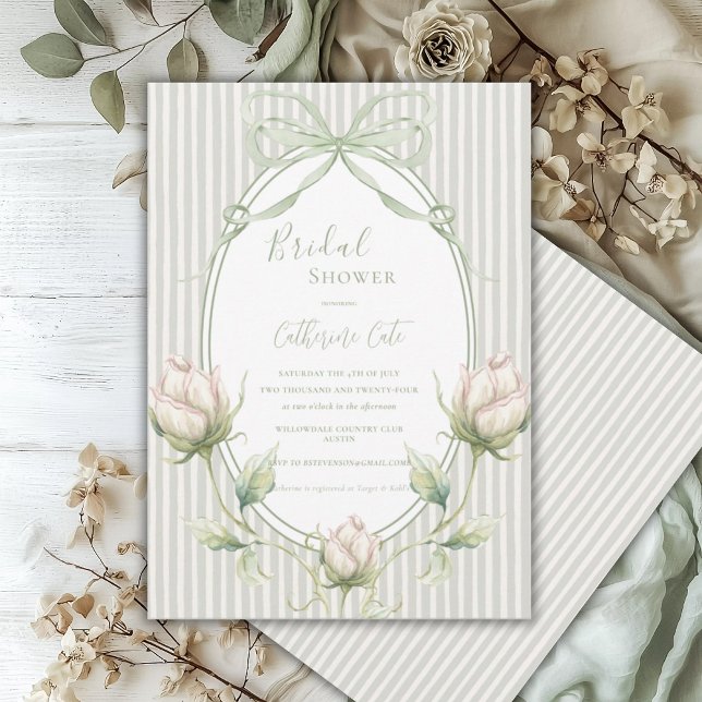 Convites Rosas Florais Sage Verde Casamento Caprichoso  (Criador carregado)
