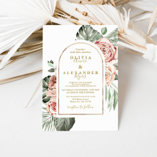 Convites Rosas Florais Tropicais e Casamento de Folhas de P