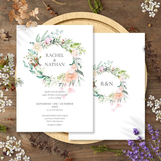 Convites Rosas Florais Verdejantes de Bosque Casamento (Woodland Roses Greenery Floral Wedding Invitation)