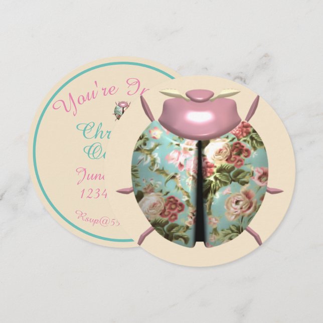 Convites Rosas florais vitorianos Ladybug (Frente/Verso)