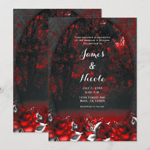 Convites Rosas Floresta Vermelha e Preta Gótico Casamento