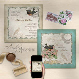 Convites Rosas Franceses Adoram Pássaros Vintage Lace - Azu