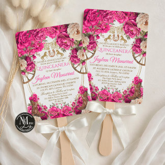 Convites Rosas Fúcsia e Botas de Cowboy Country Quinceañera