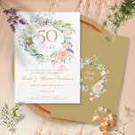 Convites Rosas Garland 50º Aniversário Salvar a Data<br><div class="desc">Apresentando uma delicada camada floral de aquarela, este 50º aniversário botânico chic, exceto o convite de data, pode ser personalizado com sua informação especial, exceto a data. O reverso apresenta uma garland floral correspondente que enquadra suas datas de aniversário em um texto branco elegante sobre fundo dourado. Projetado por Thisnotme©...</div>