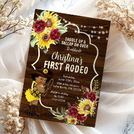 Convites Rosas Girassol Cowgirl Primeiro Rodeio Aniversário