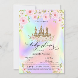 Convites Rosas Glitter Castle Holográfico Chás de Bebê