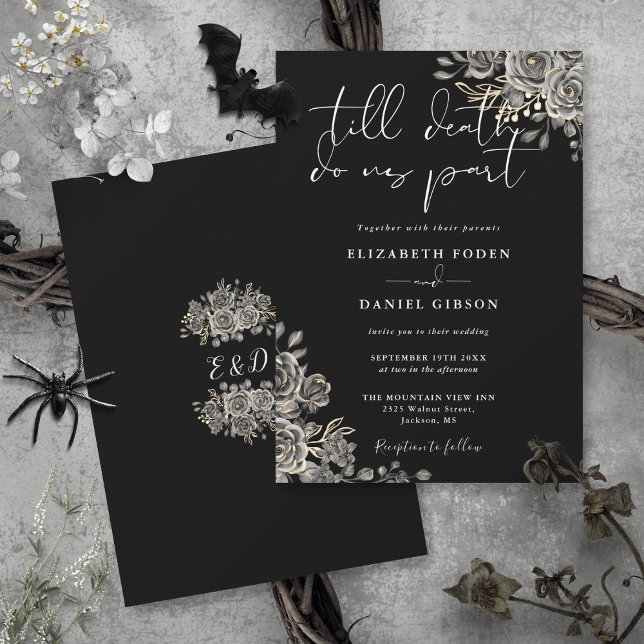 Convites Rosas Gótica Negra E Branca Casamento Floral (Black And White Gothic Roses Floral Wedding Invitation)