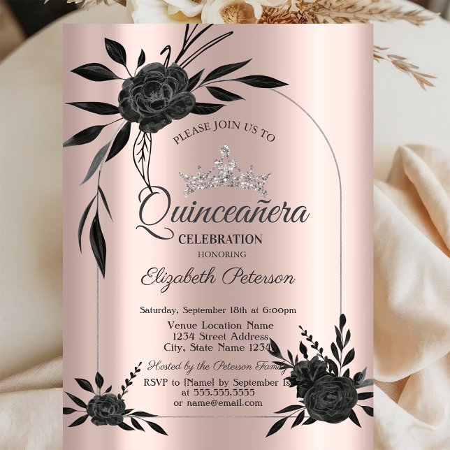 Convites Rosas Góticas Elegantes em Rosa Dourado (Criador carregado)