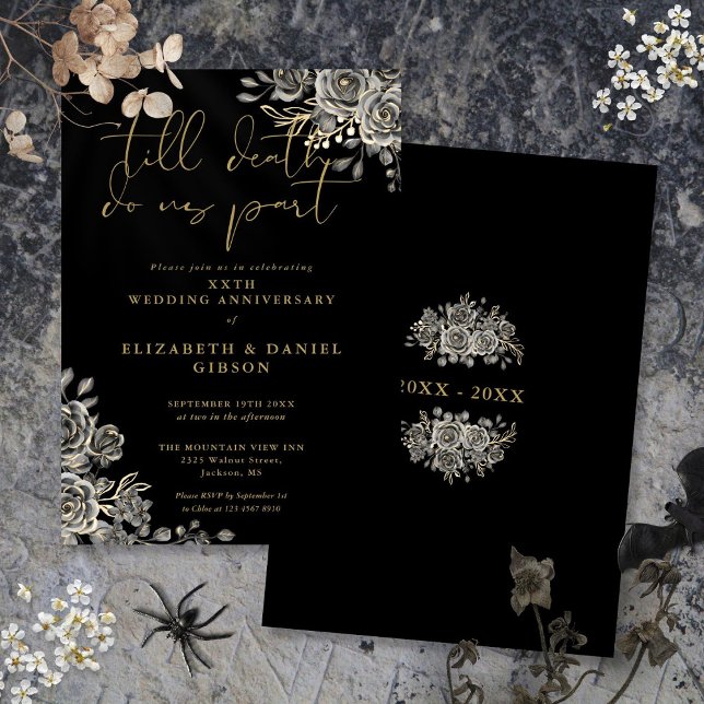 Convites Rosas Góticas Florais Casamento Aniversário (Gothic Roses Floral Wedding Anniversary Invitation)