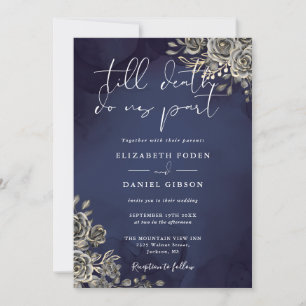 Convites Rosas Góticas Florais Casamento Azul Meia-Noite