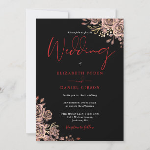 Convites Rosas Góticas Florais Preto e Vermelho Casamento