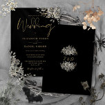 Convites Rosas Góticos Negra Floral E Casamento Dourado<br><div class="desc">Este elegante convite de casamento gótico pode ser personalizado com suas informações em tipografia quic com suas iniciais monográficas no reverso. Projetado por Thisnotme©</div>