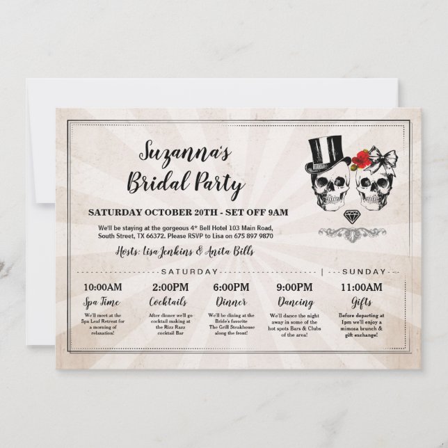 Convites Rosas Itinerários de Bachelorette Chá de panela (Frente)