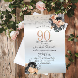Convites Rosas Laranja Cordas Luzes Prateadas 90 Aniversári