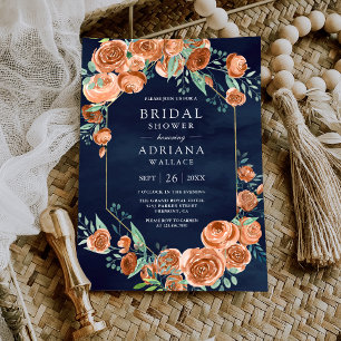 Convites Rosas Laranja Queimados Marinho Floral Chá de pan