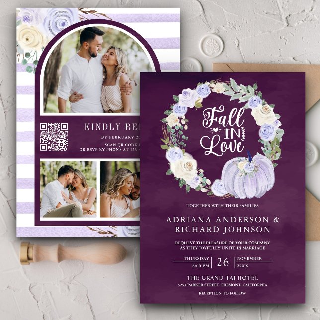 Convites Rosas Lavanda Abóbora Foto Código QR Ameixa Casame (Criador carregado)